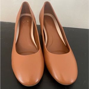 New Womens sz 7.5 Aerosoles Eye Candy Pumps Tan Leather Block Heel Round toe